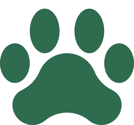 A solid green paw print icon with four toes and a central pad represents the Central Florida Animal Reserve on a black background.