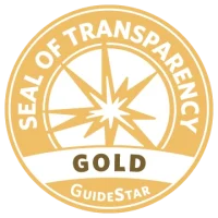 Gold GuideStar Seal of Transparency badge featuring a starburst design and text indicating a gold level of transparency, included in the Central Florida Animal Reserve media kit.
